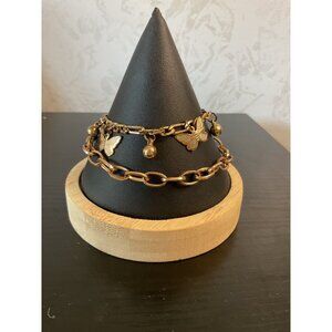 Vintage Gold-Tone Charm Bracelet With Butterflies & Balls